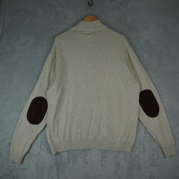 Chaps by Ralph Lauren Sweater Mens XXL Cream Jumper Chunky Knit Cotton Patches - Picture 2 of 9